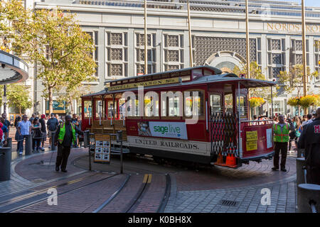 Cable car turning at the end of the line. San Francisco, Marin County, California, USA. Stock Photo