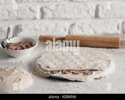 Process of making homemade pelmeni Stock Photo