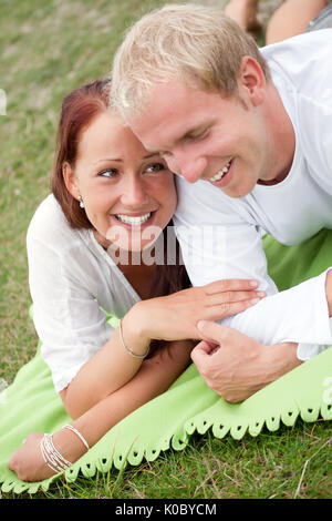 young sweet couple on romantic picnic Stock Photo