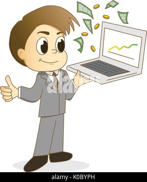 Handsome businessman useing a laptop for make money Stock Vector