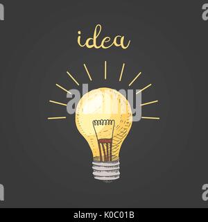 lightbulb or idea. engraved hand drawn in old sketch and vintage symbols. Back to School Elements. Stock Vector