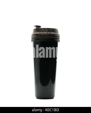 Black thermos bottle isolated on white background, just add your own text Stock Photo