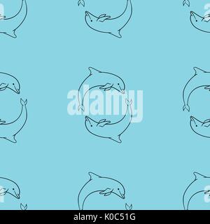 Cute dolphins aquatic marine nature ocean Stock Vector