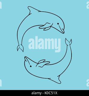 Dolphin icon blue outline style isolated. Stock Vector