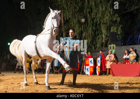 Alburquerque, Spain - august 19, 2017: Horse dancing in the medieval festival of alburquerque Stock Photo