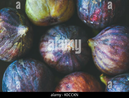 Close-up of fresh ripe purple figs, top view Stock Photo