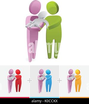 3d vector stick figures of mother and father with their newborn baby Stock Vector