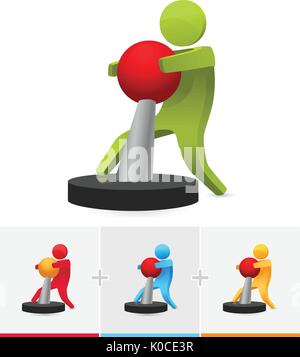 3D vector stick figure force to pull the knob Stock Vector