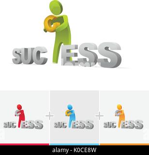 3D vector stick figure  putting the missing part of success word Stock Vector