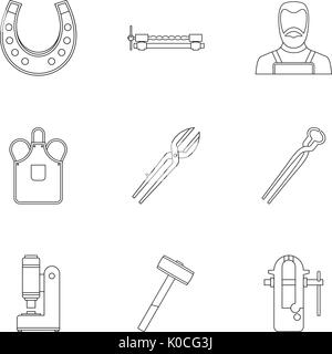 Industrial blacksmith icon set, outline style Stock Vector