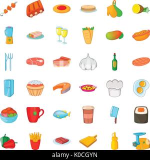 Big dinner icons set, cartoon style Stock Vector