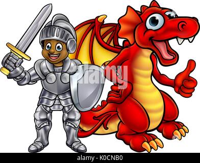 Cartoon Knight and Dragon Stock Vector