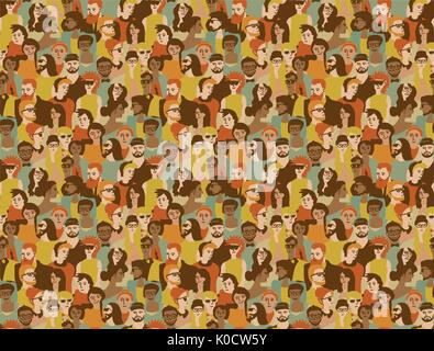 Different people crowd seamless pattern. Stock Vector