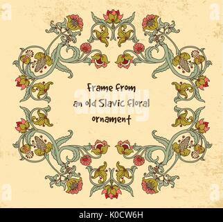 Frame old Slavic floral vintage ornament grange background. Stock Vector