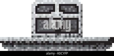 monochrome pixelated treasure chest with padlock in meadow Stock Vector
