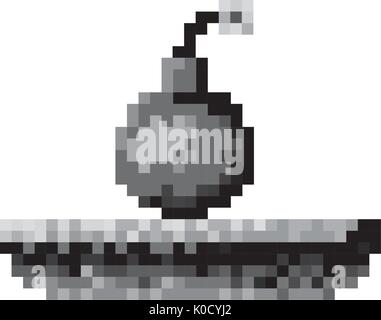 monochrome pixelated bomb in meadow Stock Vector