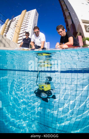 Video Ray ROV training underwater at swimming pool. Stock Photo