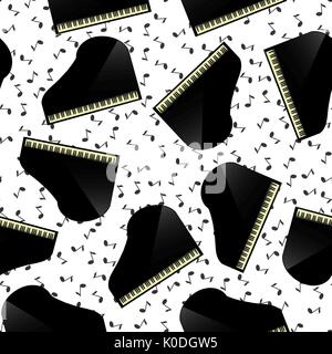 Black Grand Piano Seamless Pattern Stock Vector