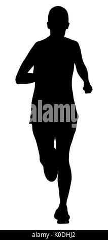 black silhouette running woman athlete marathon Stock Photo