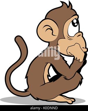 Cartoon illustration of a monkey thinking. Stock Vector