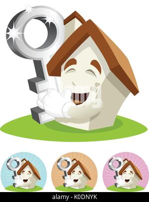 House cartoon character  illustration embracing bling-bling key Stock Vector
