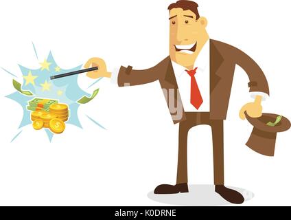 Businessman character making money instantly Stock Vector