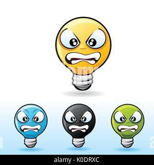 Light bulb smiley face icon. Angry Stock Vector