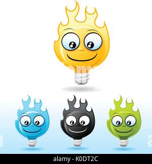 Light bulb smiley face icon. on Fire Stock Vector