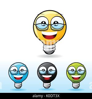 Light bulb smiley face icon. Wearing eyeglass Stock Vector