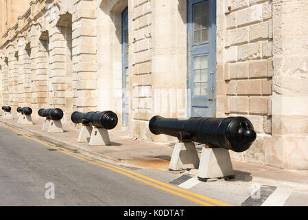 Canons outside the maritime museum building inBirgu Malta Stock Photo