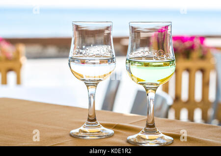 Glasses of "raki" in restaurants, Albania, Durres, wine and singing Stock Photo