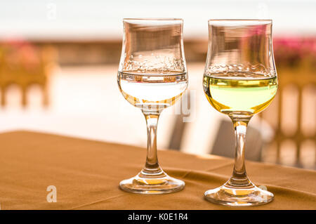 Glasses of "raki" in restaurants, Albania, Durres, wine and singing Stock Photo