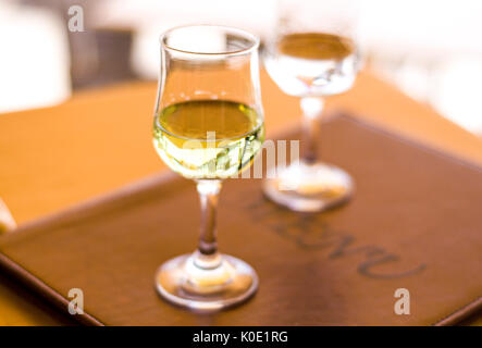Glasses of "raki" in restaurants, Albania, Durres, wine and singing Stock Photo