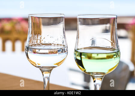 Glasses of "raki" in restaurants, Albania, Durres, wine and singing Stock Photo