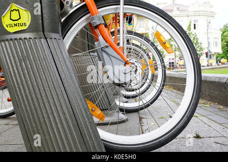 self-serve bike station on the street of Vilnius, Lithuania Stock Photo