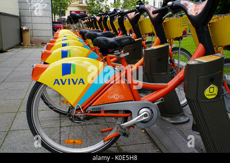 self-serve bike station on the street of Vilnius, Lithuania Stock Photo