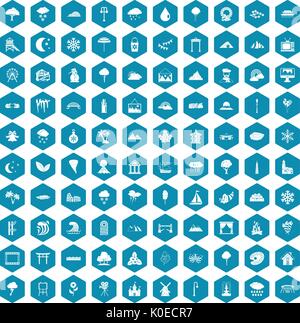 100 scenery icons sapphirine violet Stock Vector