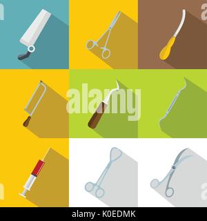 Medical equipment icons set, flat style Stock Vector