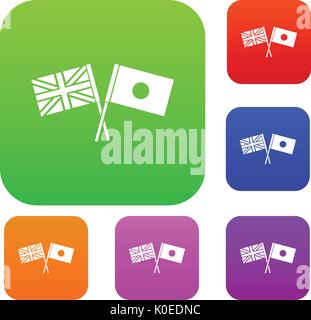 UK and Japan flags crossed set collection Stock Vector