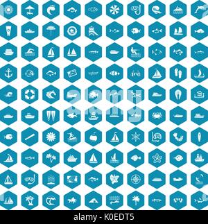 100 sea icons sapphirine violet Stock Vector
