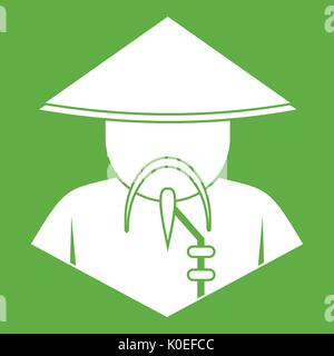 Asian man in conical hat icon green Stock Vector