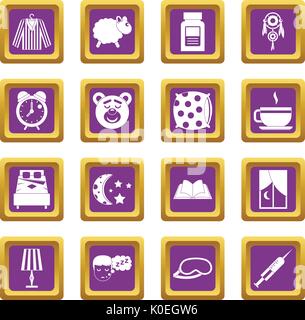 Sleep icons set purple Stock Vector