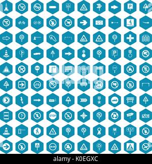 100 road signs icons sapphirine violet Stock Vector