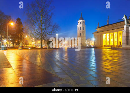 Cathedral Square in the evening, Vilnius. Stock Photo