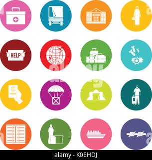 Refugees problem icons many colors set Stock Vector