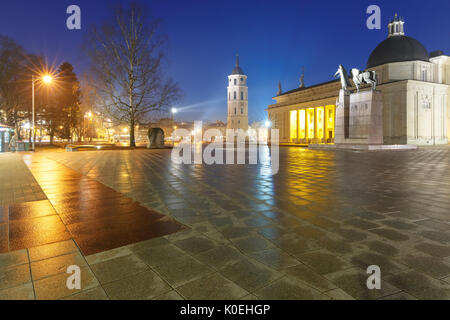 Cathedral Square in the evening, Vilnius. Stock Photo