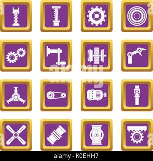 Techno mechanisms kit icons set purple Stock Vector
