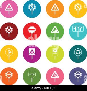 Different road signs icons many colors set Stock Vector