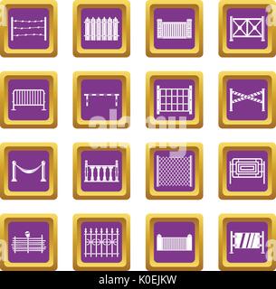 Fencing icons set purple Stock Vector