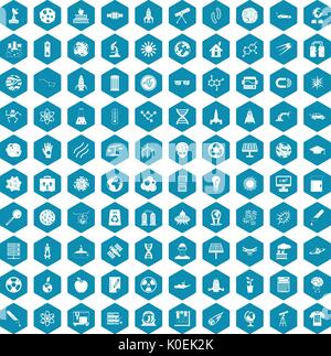 100 space technology icons sapphirine violet Stock Vector
